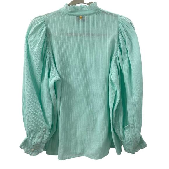 NWT Antik Batik S / 38 Yvonne Blouse Top Light Aqua Long Sleeve Ruffle Collar - Picture 14 of 14